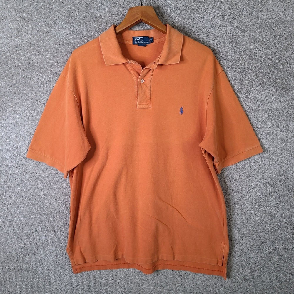 Vintage Polo Ralph Lauren Shirt Mens LT Tall Orange Polo‎ Blue Pony Cotton